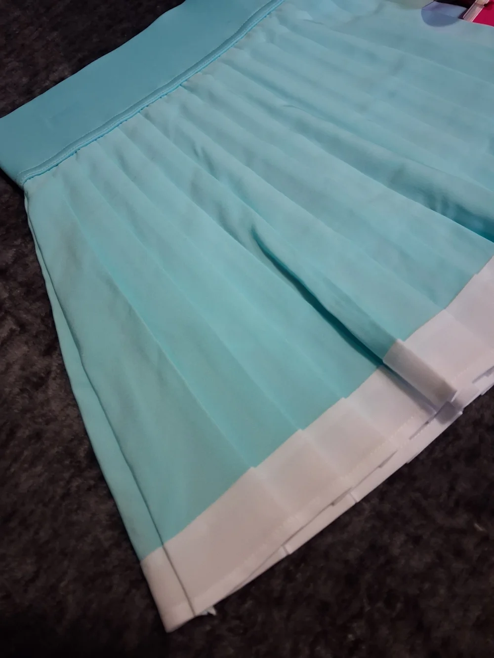 Justice Girls Pleated Skort Turquoise/White Logo Stretch Knit Pull-On Size 12